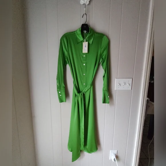 Ramy Brook Silk Victoria Tropic Green Button Tie Dress. Size XXS NWT - Picture 3 of 7